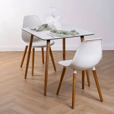 Стул Eames, (комплект 2 шт), пластик белый / опоры дерево